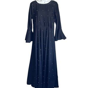 NWOT Black Rayon Kurta with Pearl and Tassel Details - Size M